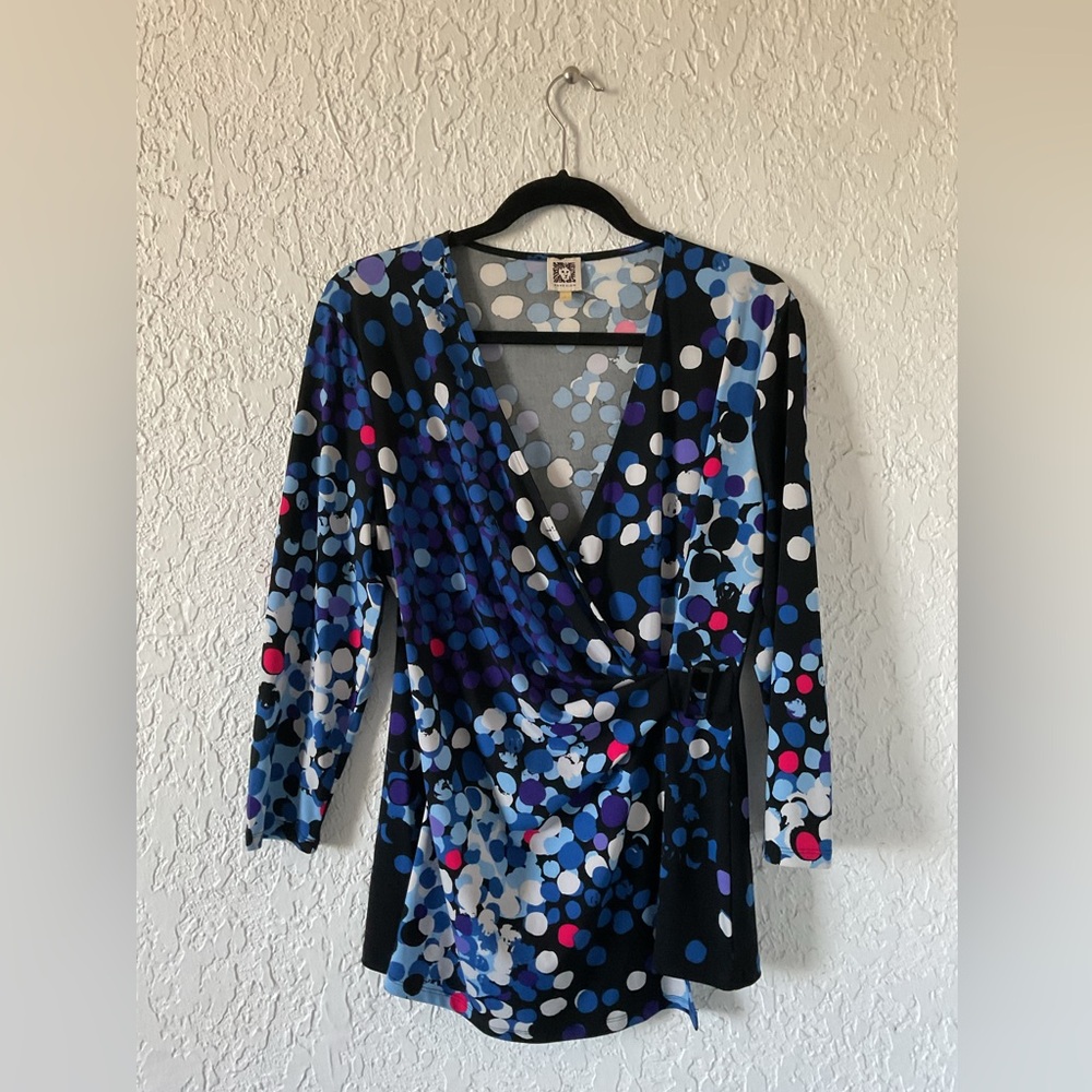 Anne Klein Multicolor Polka Dot Long Sleeve Top